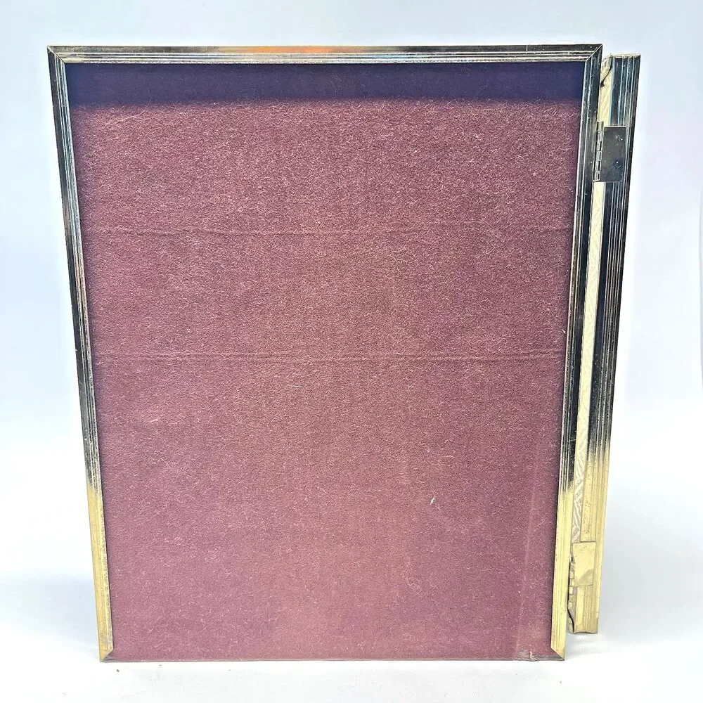 Vintage Tri-Fold Gold Tone Hinged Picture Frame Holds (3) 8x10 Photos-Tabletop